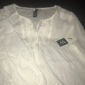 White gauzy blouse tie closure at neckline